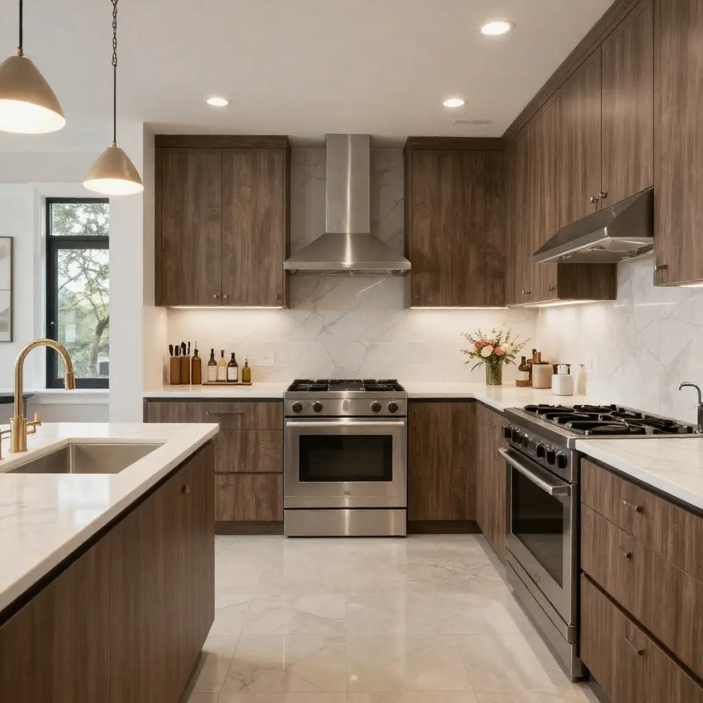 Luxury kitchen remodeling Dallas with quartz island and custom cabinetry by Home Platinum Services.